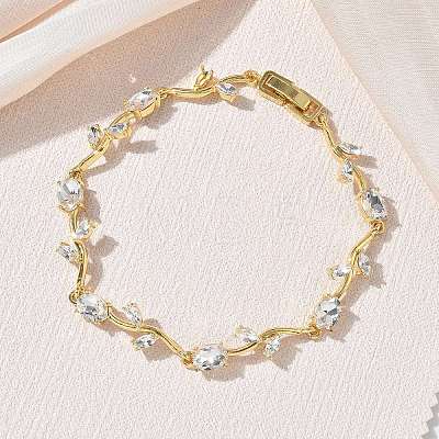 Brass Glass Flower Link Chain Bracelets KK-CBA7DFA-01G-06-1