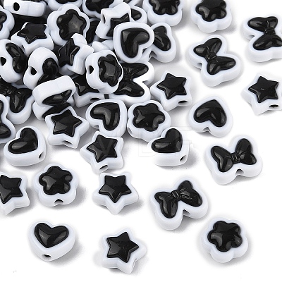 80Pcs 4 Colors Two-tone Acrylic Beads OACR-YW0003-38-1