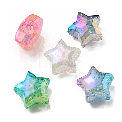 UV Plating Transparent Crackle Acrylic Beads OACR-P010-09-1