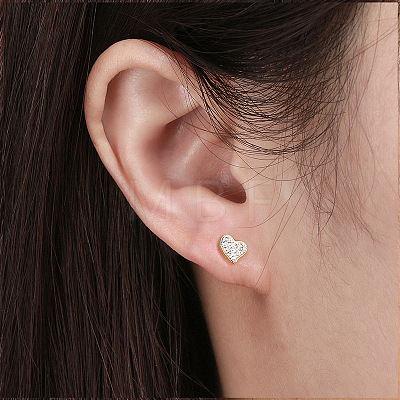 Heart 925 Sterling Silver Cubic Zirconia Stud Earrings for Women EJEW-P231-35G-1