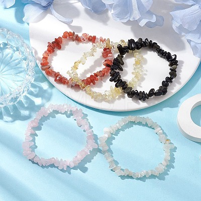 12 Constellation Natural Mixed Gemstone Chip Beaded Stretch Bracelets Sets for Women Men BJEW-JB10264-10-1