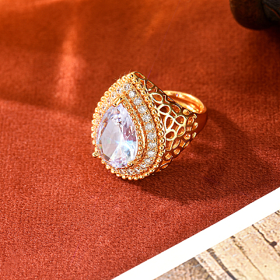 Vintage Bohemian Brass Micro Pave Cubic Zirconia Cuff Open Rings for Women VA3627-1-1