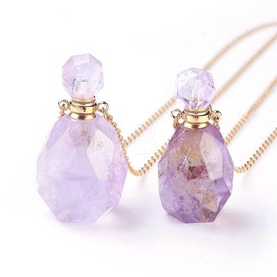 Natural Amethyst Openable Perfume Bottle Pendant Necklaces NJEW-G325-01G-1