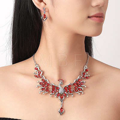 Alloy Rhinestone Peacock & Heart Earrings & Necklaces Sets WG95334-01-1