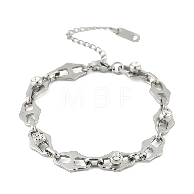 304 Stainless Steel Micro Pave Cubic Zirconia Link Chain Bracelets for Women BJEW-P393-01P-1