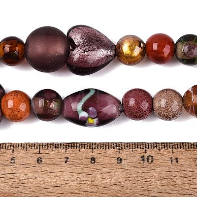 Handmade Foil Glass with Gold Sand Lampwork Beads Strands FOIL-Q002-08E-1