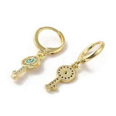 Key with Evil Eye Real 18K Gold Plated Brass Dangle Leverback Earrings EJEW-Q797-03G-01-1