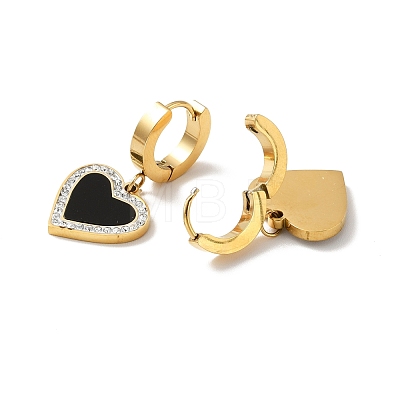 Resin Heart Dangle Hoop Earrings with Crystal Rhinestone EJEW-P203-10G-1