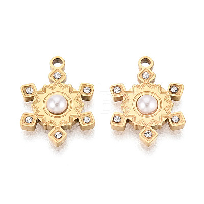 304 Stainless Steel Rhinestone & ABS Imitation Pearl Pendants STAS-T074-11G-1