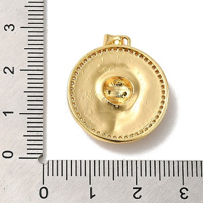 Flat Round with Lion Rack Plating Brass Micro Pave Clear Cubic Zirconia Pendants KK-K377-55G-1