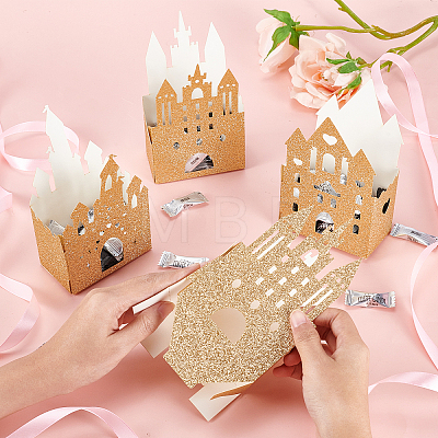 Castle Shape Paper Glitter Candy Boxes CON-WH0083-12-1