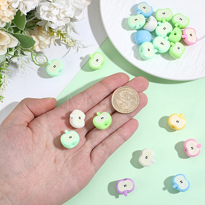 35Pcs Printed Opaque Acrylic Beads RESI-PA0001-51-1