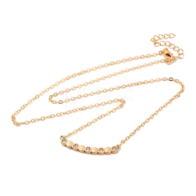 Brass Pave Clear Cubic Zirconia Cable Chain Hexagon Pendant Necklaces for Women NJEW-U006-02A-KCG-1