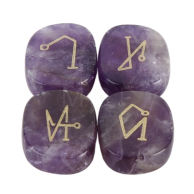 4Pcs Natural Amethyst Constellation Engraved Stone PW-WG90239-05-1