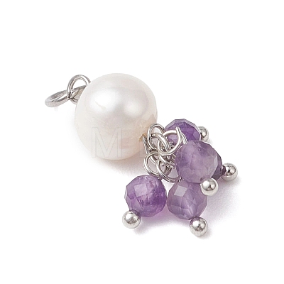 Natural Green Aventurine & Garne & Amethyst & Rose Quartz & Apatite Faceted Round & Potato Pearl Pendants PALLOY-JF04750-01-1