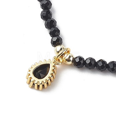 Cubic Zirconia Teardrop Pendant Necklace with Natural Black Agate Beaded Chains NJEW-JN04121-04-1