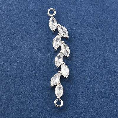 Brass Pave Clear Cubic Zirconia Leaf Links Connector Charms X-KK-Z156-15S-1