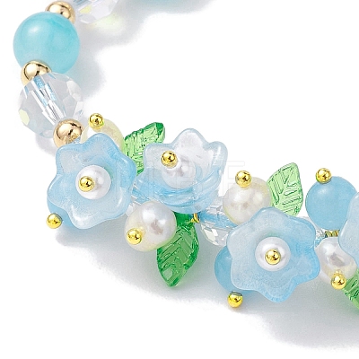 Flower Glass & Acrylic Braided Bead Adjustable Bracelets for Women BJEW-JB10446-01-1