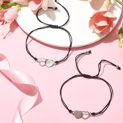Friendship & Valentine's Day Theme Stainless Steel Interlocking Love Heart Link Bracelets Sets BJEW-JB09543-1