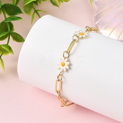 Brass Enamel Flower Link Chain Bracelets for Women BJEW-JB14167-02-1