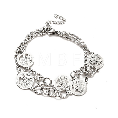 304 Stainless Steel Curb Chains Double Layer Multi-strand Bracelet with Links for Women BJEW-C025-10P-1