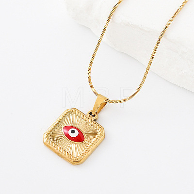 304 Stainless Steel Enamel Evil Eye Square Pendant Necklaces for Men Women OA0079-2-1