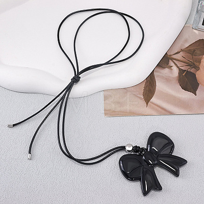 Resin Bowknot Pendant Adjustable Black Waxed Cord Necklaces for Women FS-WGD44B6-01-1