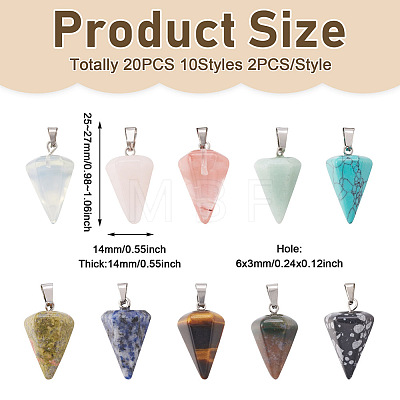 Fashewelry 20Pcs 10 Styles Natural & Synthetic Mixed Gemstone Pendants G-FW0001-36-1