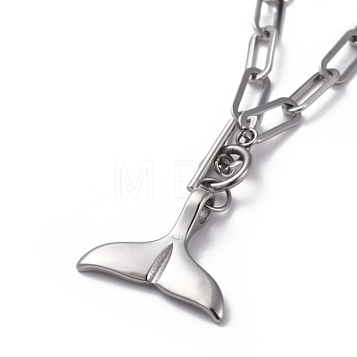 Whale Tail 304 Stainless Steel Pendant Necklaces NJEW-JN02701-1