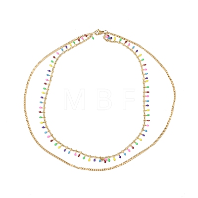Colorful Enamel Oval Charms Double Layer Necklace NJEW-K245-016-1
