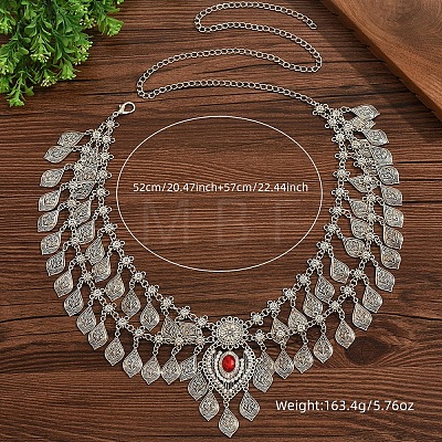 Boho Alloy & Iron Siam Rhinestone Embossed Teardrop Tassel Chain Belts WGEDD79-01-1