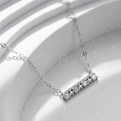 925 Sterling Silver Micro Pave Clear Cubic Zirconia Rectangle Pendant Necklaces for Women NJEW-D316-02P-1