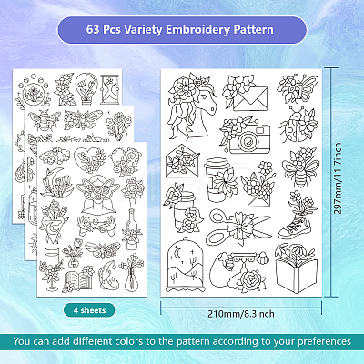 4 Sheets 11.6x8.2 Inch Stick and Stitch Embroidery Patterns DIY-WH0455-004-1