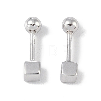 Anti-Tarnish Cube Rhodium Plated 999 Sterling Silver Earlobe Plugs for Women EJEW-S215-25P-01-1