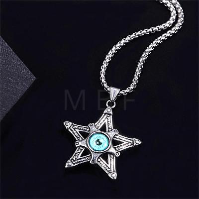 Five-pointed Star Pendant Necklace Titanium Steel Star Pendant Necklace Vintage Resin Evil Eye Jewelry Guardian Charms for Men Women JN1108A-1