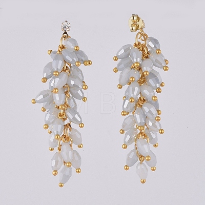 Electroplate Glass Cluster Beads Dangle Stud Earrings EJEW-JE03824-02-1