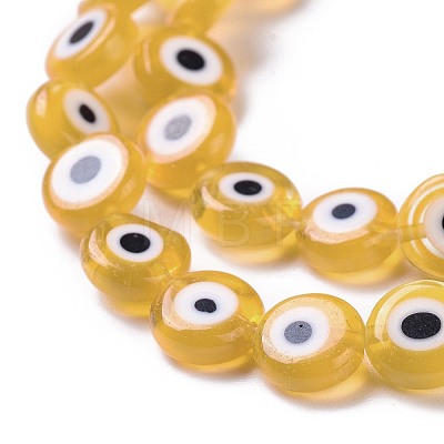 Handmade Evil Eye Lampwork Flat Round Bead Strands LAMP-L058-8mm-01-1