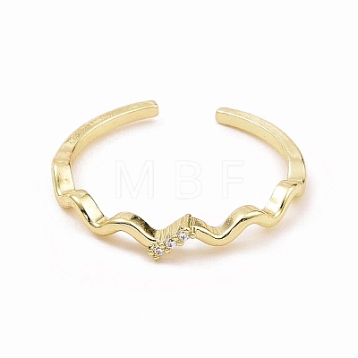 Clear Cubic Zirconia Wave Open Cuff Ring RJEW-B028-17G-1