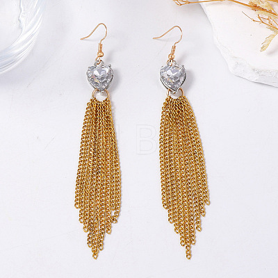 Alloy Pave Clear Cubic Zirconia Tassel Dangle Earrings for Women WG395D2-01-1