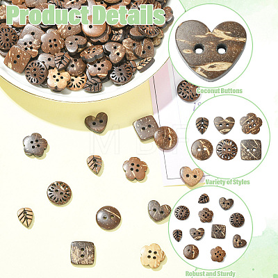 120Pcs 6 Styles Coconut Buttons BUTT-CJ0001-10-1