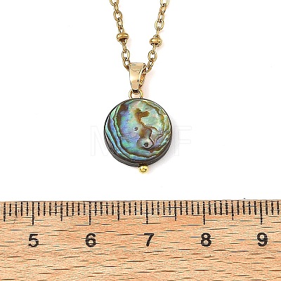Natural Paua Shell Geometric Pendant 304 Stainless Steel Satellite Chain Necklaces NJEW-JN06352-1