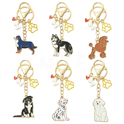 6Pcs 6 Styles Alloy Enamel Keychain HJEW-YW00562-1