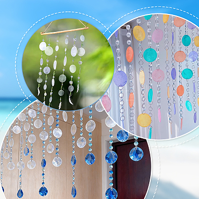Disc Natural Capiz Shell with Faceted Octagon Glass Beaded Connector Charms AJEW-WH0481-614-1