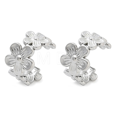 304 Stainless Steel Flower Cuff Earrings for Women LS-EJEW-A118-03P-1