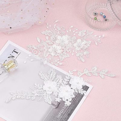 2 Pairs 2 Style 3D Flower Polyester Embroidery Sew on Flower Appliques PATC-CA0001-09-1