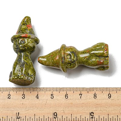 Natural Unakite Carved Healing Cat with Witch Hat Figurines DJEW-D012-07H-1