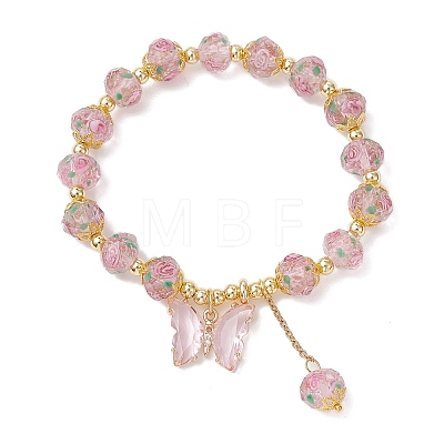 Handmade Gold Sand Lampwork Beaded Charm Bracelets BJEW-JB13010-01-1
