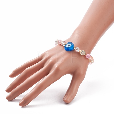 Heart with Evil Eye Lampwork Stretch Bracelet with Glass Beads for Women BJEW-JB08103-1