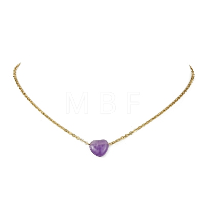 Natural & Synthetic Mixed Gemstone Heart Pendant 304 Stainless Steel Cable Chains Necklaces for Women NJEW-JN06093-1