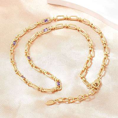 5MM Brass Pave Cubic Zirconia Oval Link Chain Necklaces NJEW-D324-01G-06-1